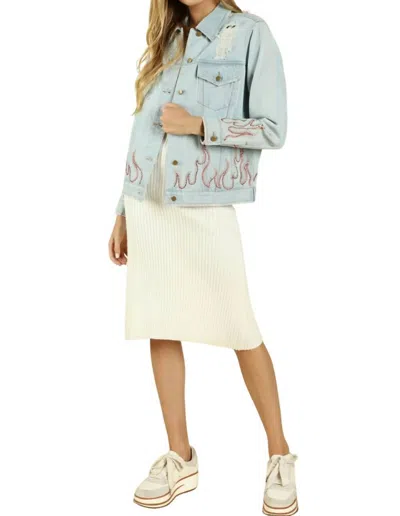 Honey Punch Some Like It Hot Distressed Jacket In Denim In Blue