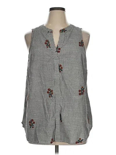 Pre-owned Honey Punch Tank Top Gray Floral Pattern V-neck Tops