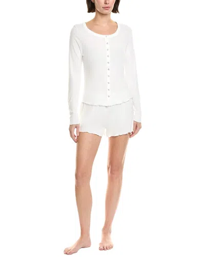 Honeydew 2pc Blissful Long Sleeve Shortie Set In White