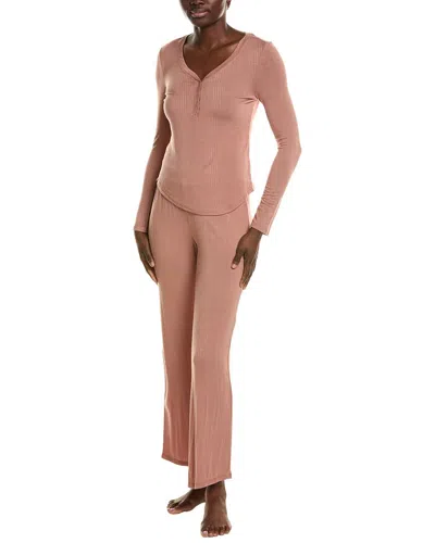 Honeydew 2pc Dreamland Long Henley Set In Brown