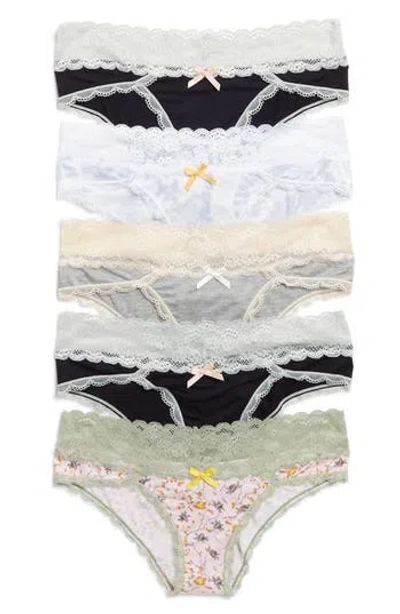 Honeydew Ahna 5-pack Lace Low Rise Hipster Panties In Grey Multi