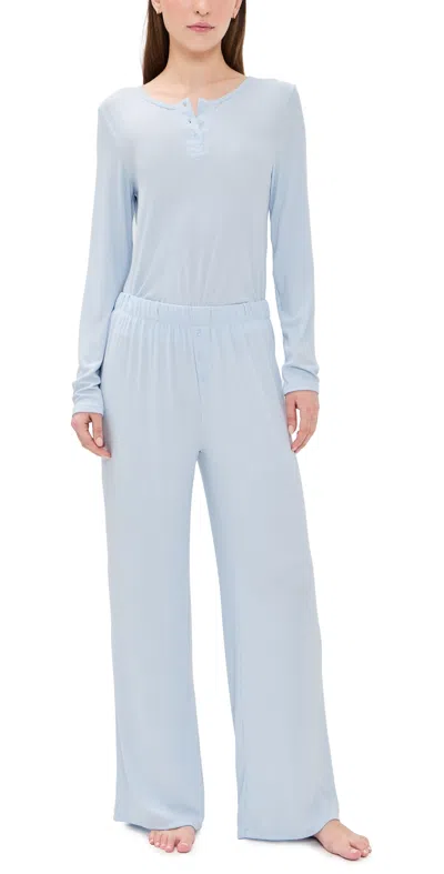 Honeydew Blissful Long Henley Pajama Set Dreamy In Blue