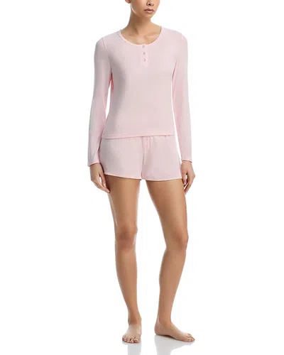 Honeydew Blissful Long Sleeve Henley Shortie Pajama Set In Pink