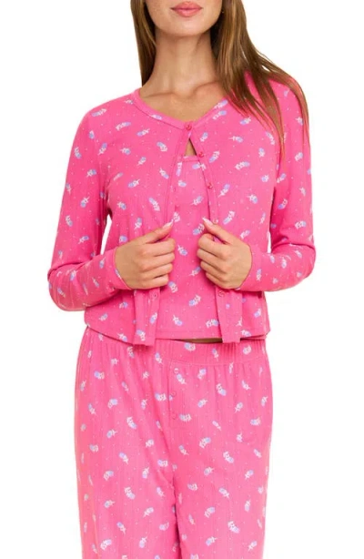 Honeydew Blissful Pointelle Cardigan In Pink