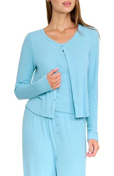 Honeydew Blissful Pointelle Cardigan In Blue