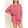 Honeydew Brunch Date Long Sleeve Shorts Pajamas In Red