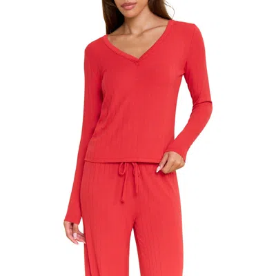 Honeydew Cloud Modal Long Sleeve Henley In Red