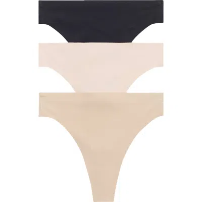 Honeydew Cool Luxe 3-pack Thongs In Black Assorted