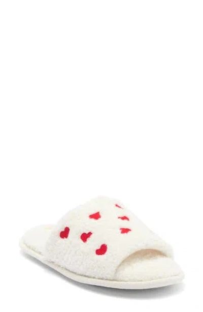 Honeydew Heart Embroidery Slide Slipper In White