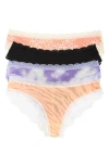 Honeydew Intimates 4-pack Lace Hipster Thongs In Orange/blue/black