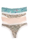 Honeydew Intimates Aiden 4-pack Assorted Lace Micro Thongs In Camo/beige/leopard/floral