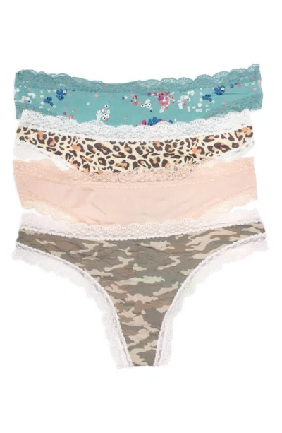 Honeydew Intimates Aiden 4-pack Assorted Lace Micro Thongs In Gold