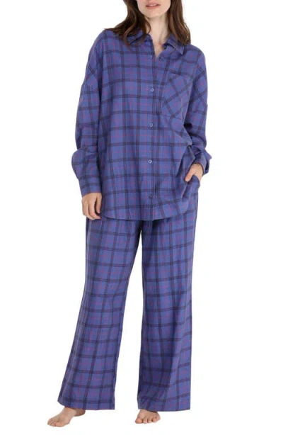 Honeydew Intimates Golden Hour Cotton Twill Pajamas In Indigo Plaid