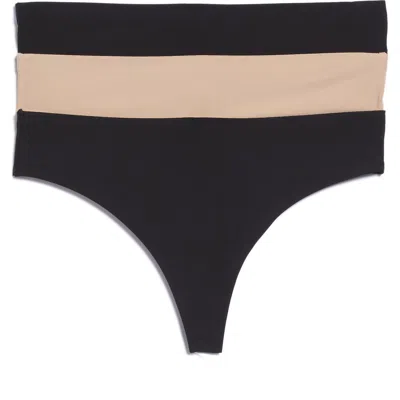 Honeydew Intimates Skinz 3-pack Thong In Black/nude/black