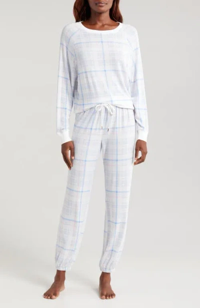 Honeydew Intimates Star Seeker Brushed Jersey Pajamas In Ivory Plaid Blue