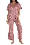 Honeydew Intimates Sunday Rest Print Short Sleeve Satin Pajamas In Umber Leopard
