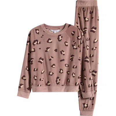 Honeydew Kids' Snuggle Up Print Lounge Sweatshirt & Joggers Set In Brown