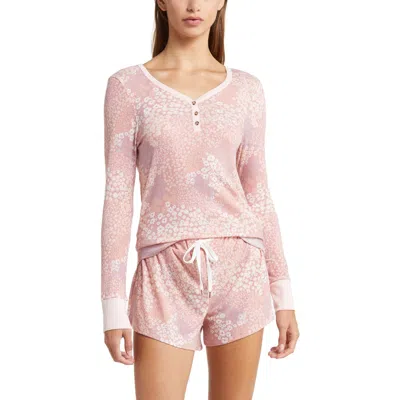 Honeydew Knit Long Sleeve Short Pajamas In Pink