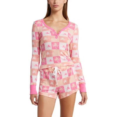 Honeydew Knit Long Sleeve Short Pajamas In Pink
