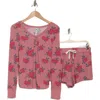 Honeydew Knit Long Sleeve Short Pajamas In Joy Roses