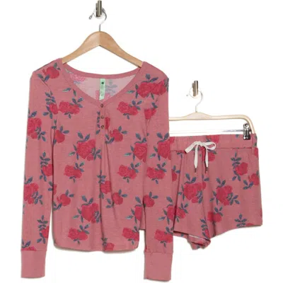 Honeydew Knit Long Sleeve Short Pajamas In Joy Roses