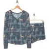 Honeydew Knit Long Sleeve Short Pajamas In Pine Deer Plaid