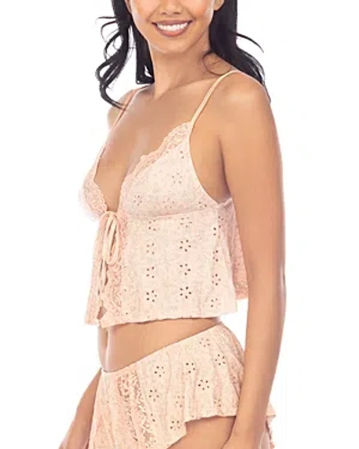 Honeydew Lace Trim Eyelet Open Tank In Apricot
