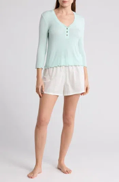 Honeydew Laid Back Henley Shortie Pajamas In Ivory Plaid