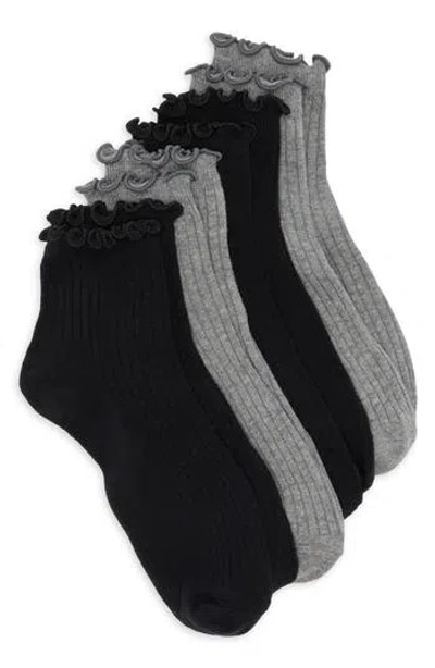 Honeydew Lettuce Edge 4-pack Ankle Socks In Black