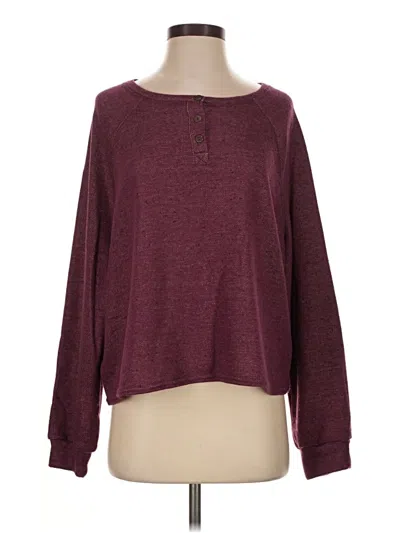 Pre-owned Honeydew Long Sleeve Henley Shirt In Burgundy