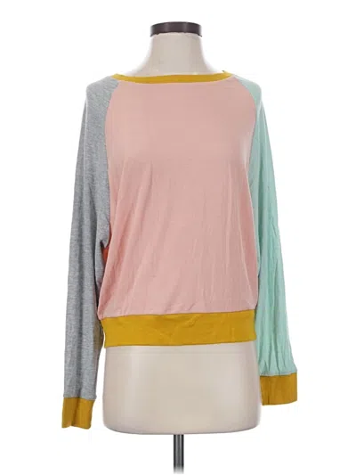 Pre-owned Honeydew Long Sleeve Top Pink Color Block Pattern Boatneck Tops