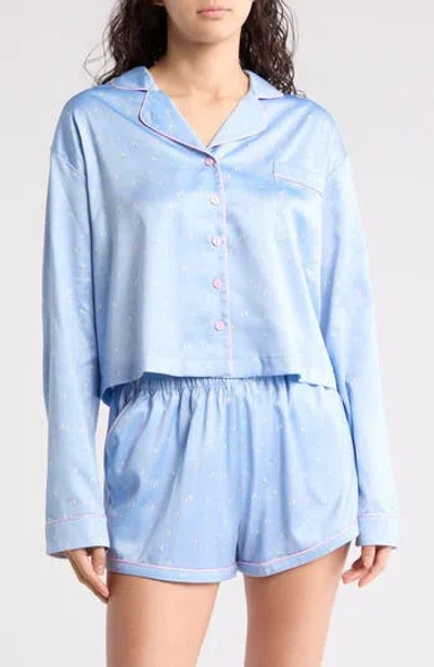 Honeydew Morning Dew Long Sleeve Shortie Pajamas In Moonstruck Ditsy