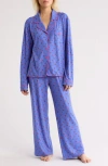 Honeydew Quiet Night Long Sleeve Button-up Top & Pants Pajamas In Cerulean Buds