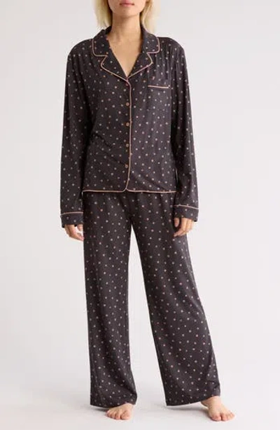 Honeydew Quiet Night Long Sleeve Button-up Top & Pants Pajamas In Charcoal Stars