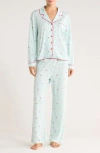 Honeydew Quiet Night Long Sleeve Button-up Top & Pants Pajamas In Green