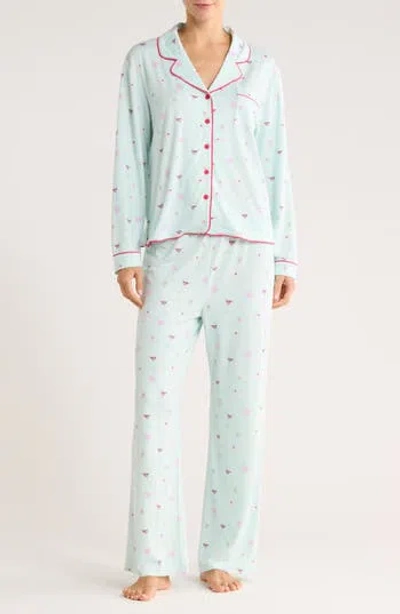 Honeydew Quiet Night Long Sleeve Button-up Top & Pants Pajamas In Green