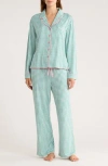 Honeydew Quiet Night Long Sleeve Button-up Top & Pants Pajamas In Green