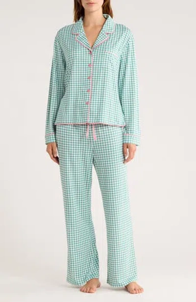 Honeydew Quiet Night Long Sleeve Button-up Top & Pants Pajamas In Green