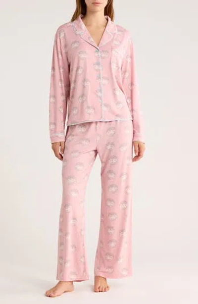 Honeydew Quiet Night Long Sleeve Button-up Top & Pants Pajamas In Pink