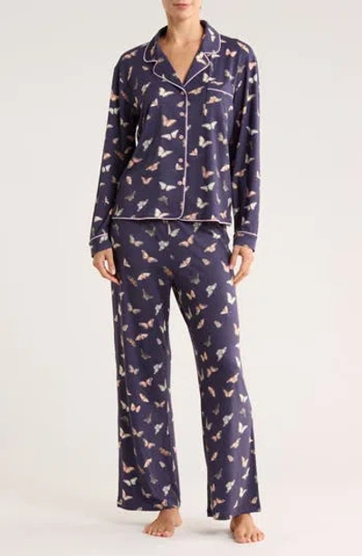 Honeydew Quiet Night Long Sleeve Button-up Top & Pants Pajamas In Purple
