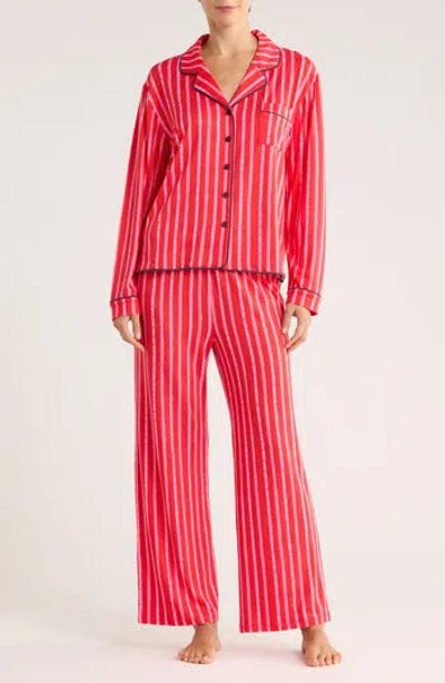 Honeydew Quiet Night Long Sleeve Button-up Top & Pants Pajamas In Red