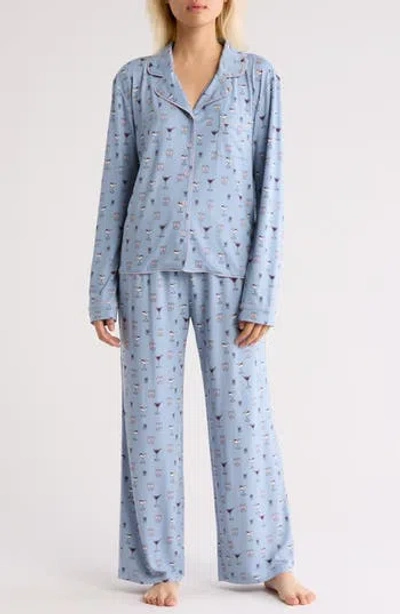 Honeydew Quiet Night Long Sleeve Button-up Top & Pants Pajamas In Stormy Cocktails