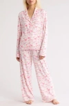 Honeydew Quiet Night Long Sleeve Button-up Top & Pants Pajamas In White/pink Bows