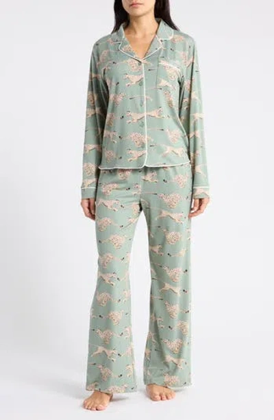 Honeydew Quiet Night Long Sleeve Button-up Top & Pants Pajamas In Green