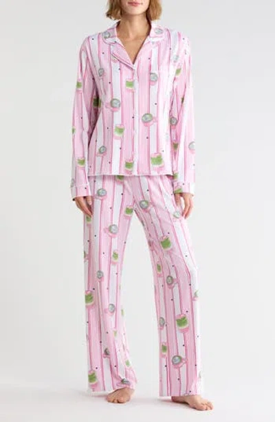 Honeydew Quiet Night Long Sleeve Button-up Top & Pants Pajamas In Pink