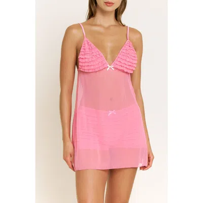 Honeydew Rumba Floral Ruffle Sheer Chemise In Pink