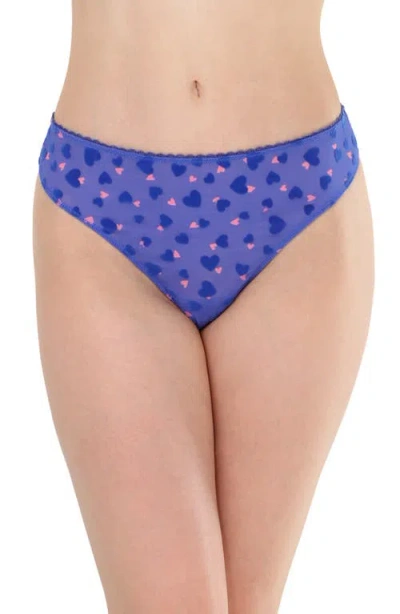 Honeydew Serina Flock Embroidered Mesh Thong In Cerulean