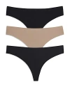 Honeydew Skinz Thongs, Set Of 3 In Black/nude/black