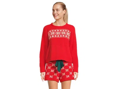 Honeydew Snow Angel Sweater Short Set In Red