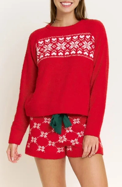 Honeydew Snow Angels Fair Isle Chenille Short Pajamas In Red